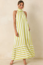 Women's Make Your Move Chartreuse Green & White Stripe Halter Maxi Dress | 100% Rayon 1