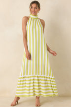 Women's Make Your Move Chartreuse Green & White Stripe Halter Maxi Dress | 100% Rayon 3