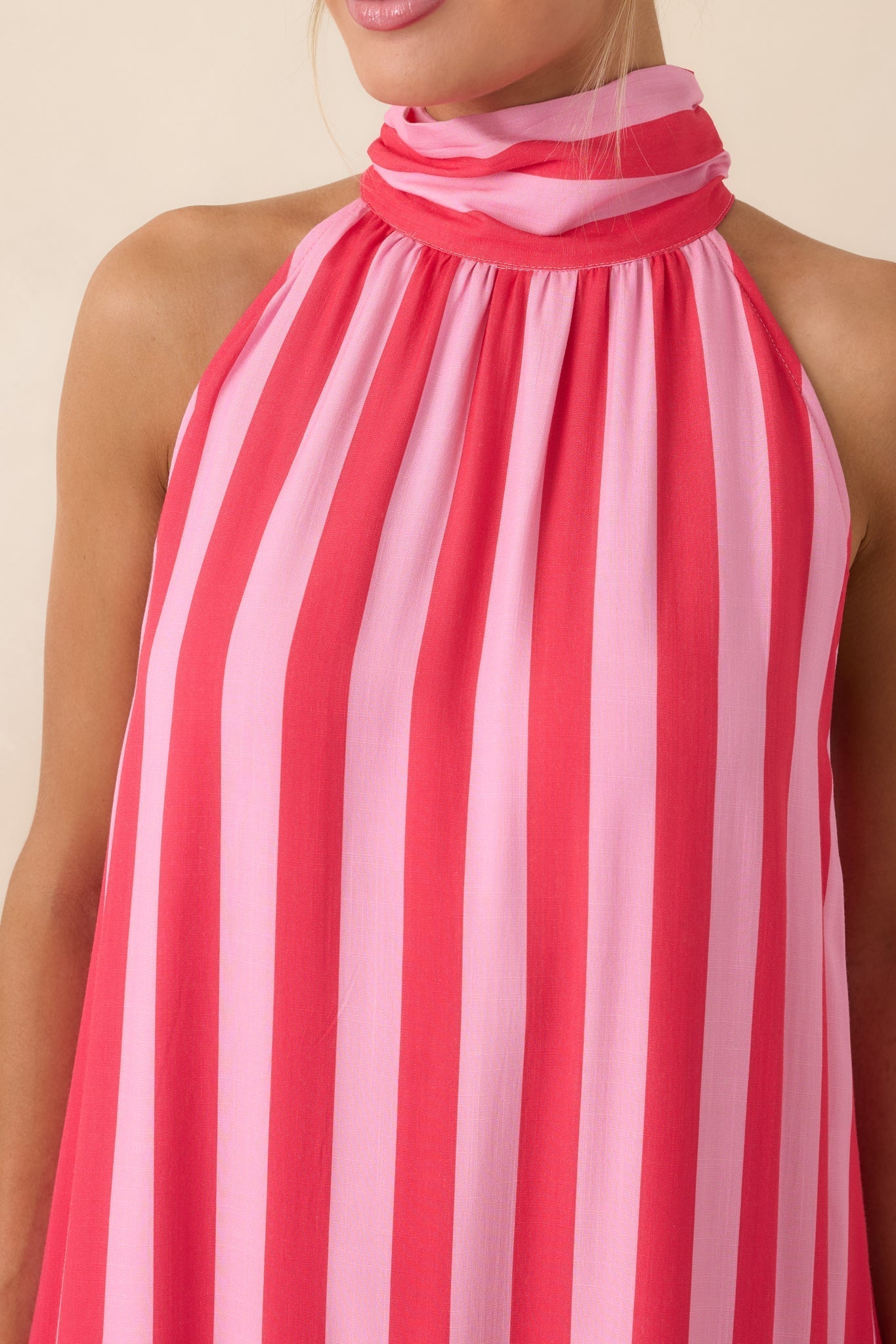 Women's Make Your Move Fuchsia & Light Pink Stripe Halter Maxi Dress | 100% Rayon 1