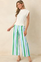 Women's Making It Bright Blue Multi Striped Wide Leg Pants | 97% Cotton & 3% Spandex 2