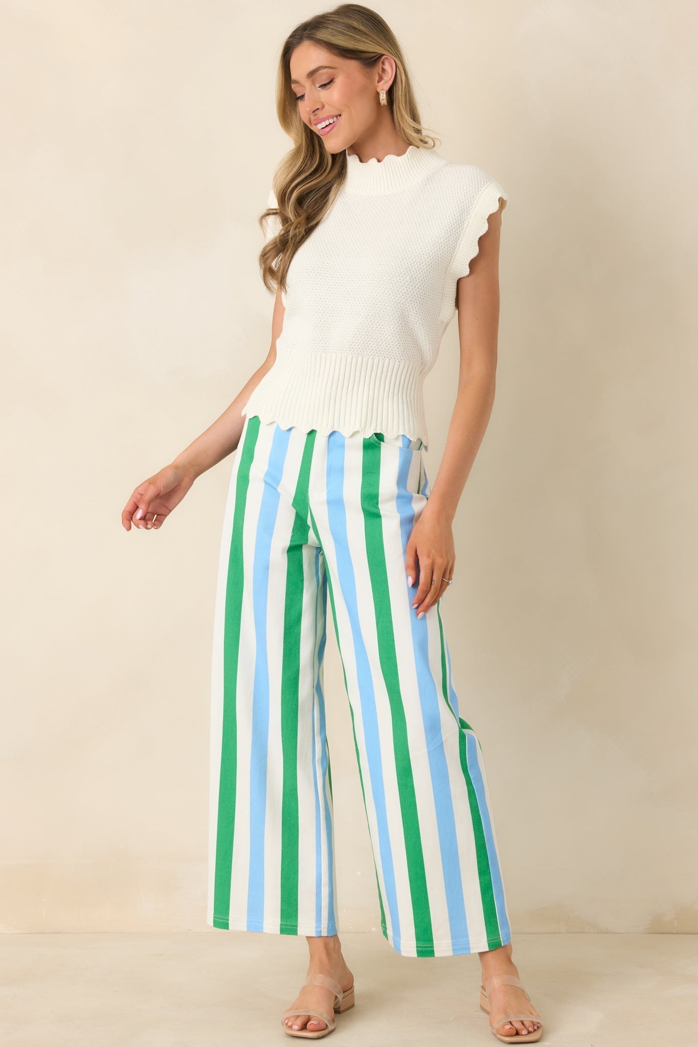 Women's Making It Bright Blue Multi Striped Wide Leg Pants | 97% Cotton & 3% Spandex 2