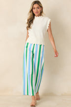 Women's Making It Bright Blue Multi Striped Wide Leg Pants | 97% Cotton & 3% Spandex 3