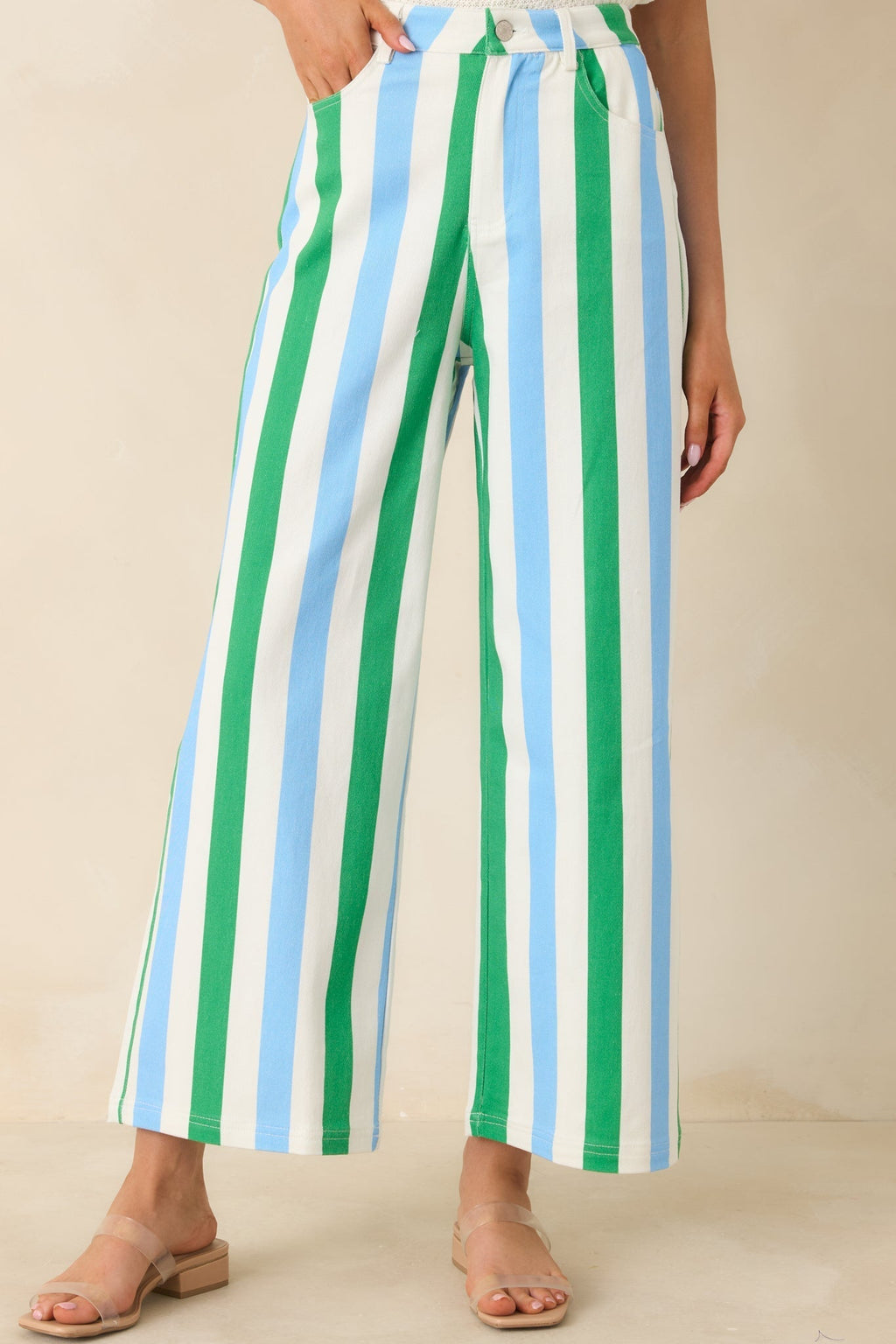 Women's Making It Bright Blue Multi Striped Wide Leg Pants | 97% Cotton & 3% Spandex 4