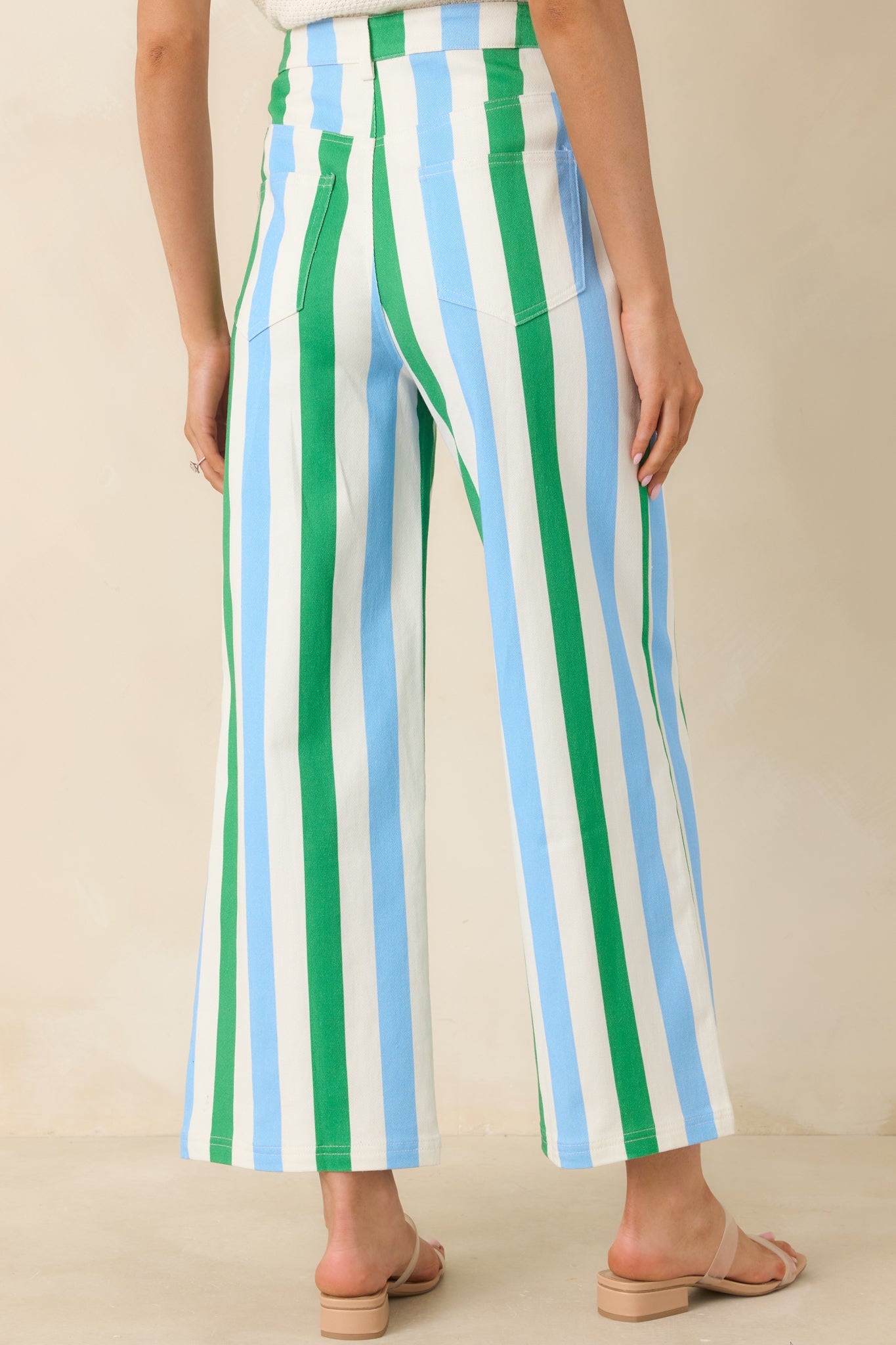 Women's Making It Bright Blue Multi Striped Wide Leg Pants | 97% Cotton & 3% Spandex 5