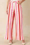 Women's Making It Bright Pink Multi Striped Wide Leg Pants | 97% Cotton & 3% Spandex 0