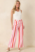 Women's Making It Bright Pink Multi Striped Wide Leg Pants | 97% Cotton & 3% Spandex 4