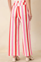 Women's Making It Bright Pink Multi Striped Wide Leg Pants | 97% Cotton & 3% Spandex 7