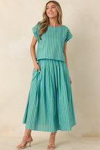 Women's Making Moves Blue & Green Stripe Boxy Cotton Top | 100% Cotton 2
