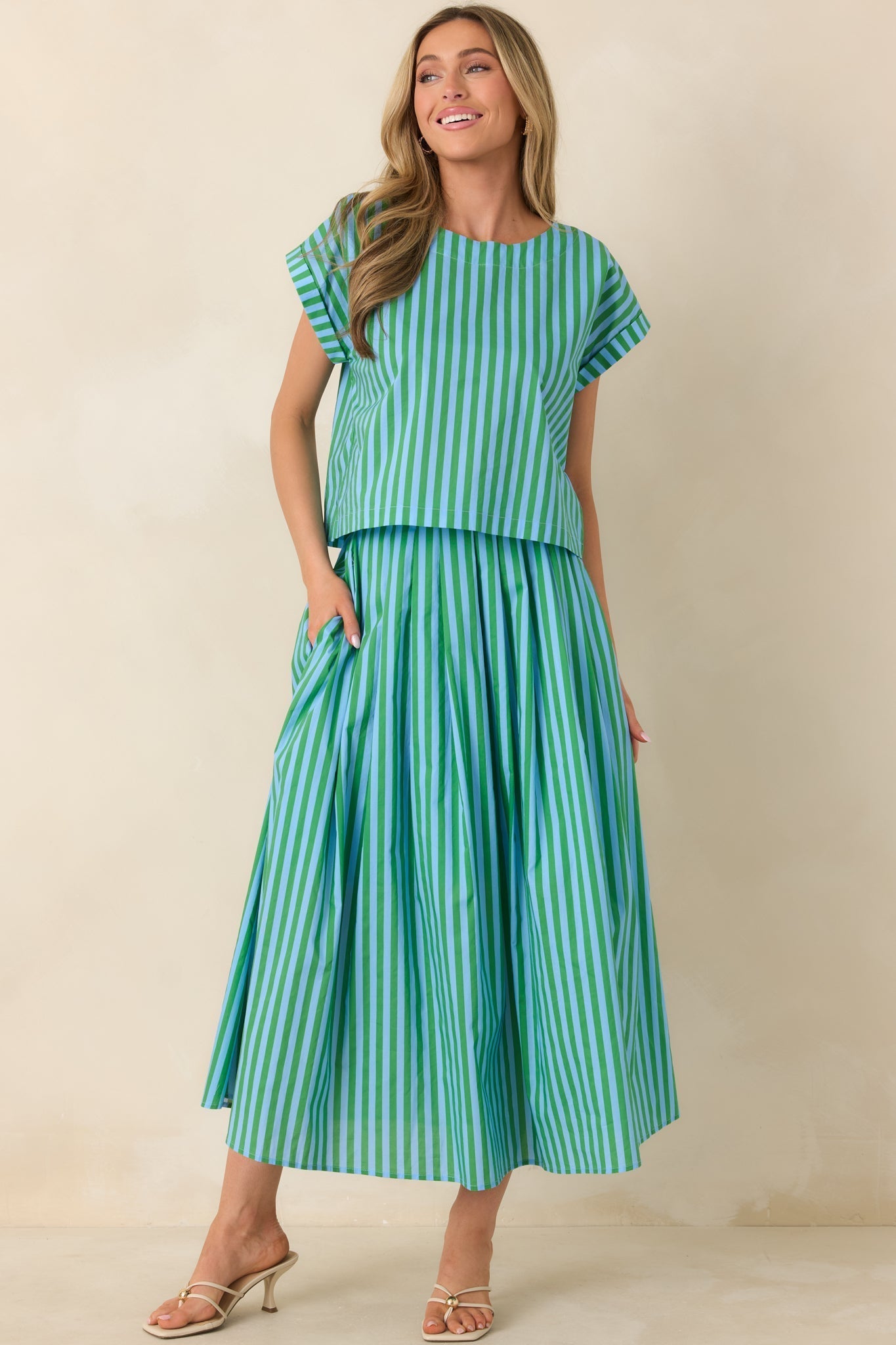 Women's Making Moves Blue & Green Stripe Boxy Cotton Top | 100% Cotton 2
