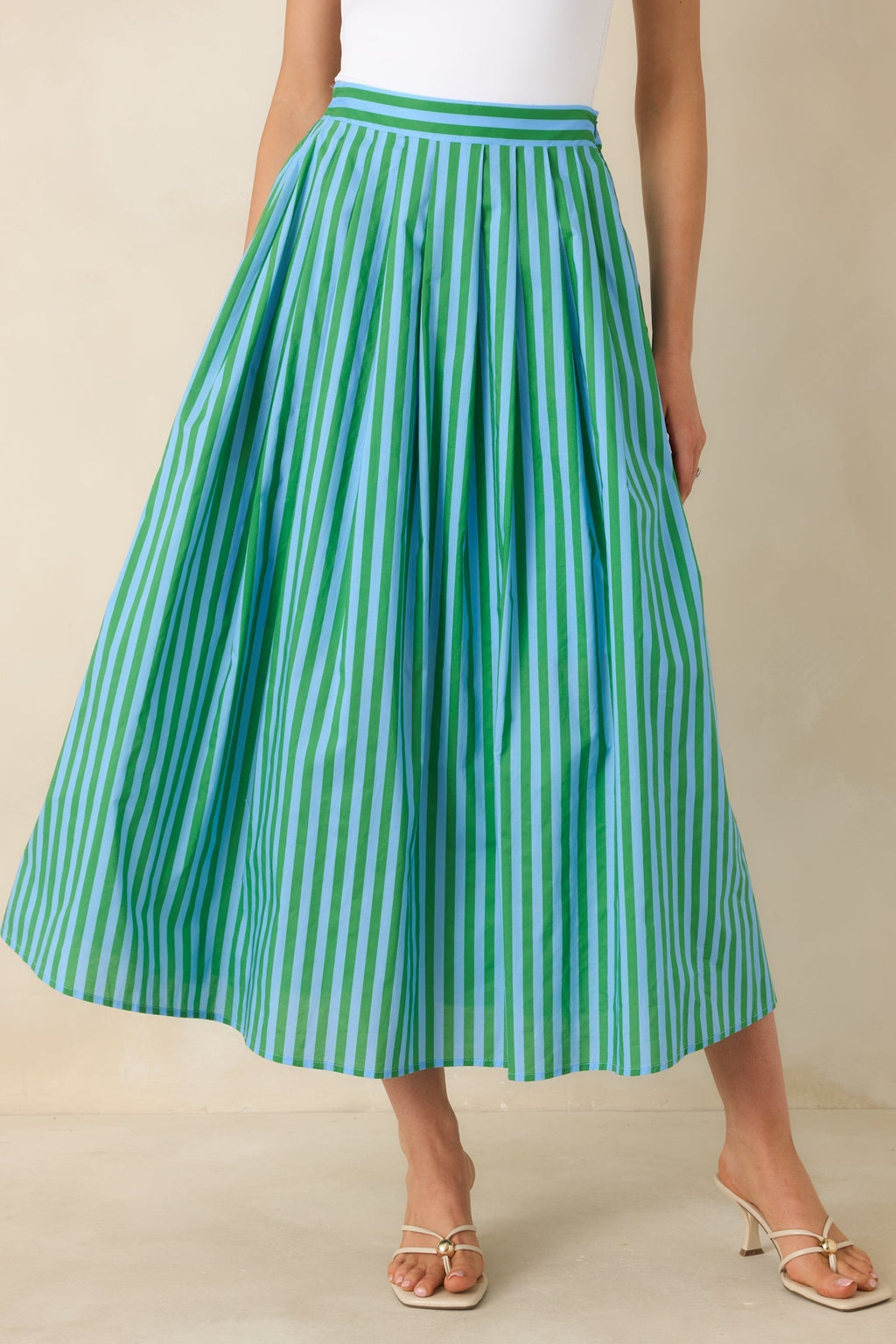 Women's Making Moves Blue & Green Stripe Cotton Maxi Skirt | 100% Cotton 0