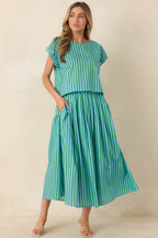 Women's Making Moves Blue & Green Stripe Cotton Maxi Skirt | 100% Cotton 1