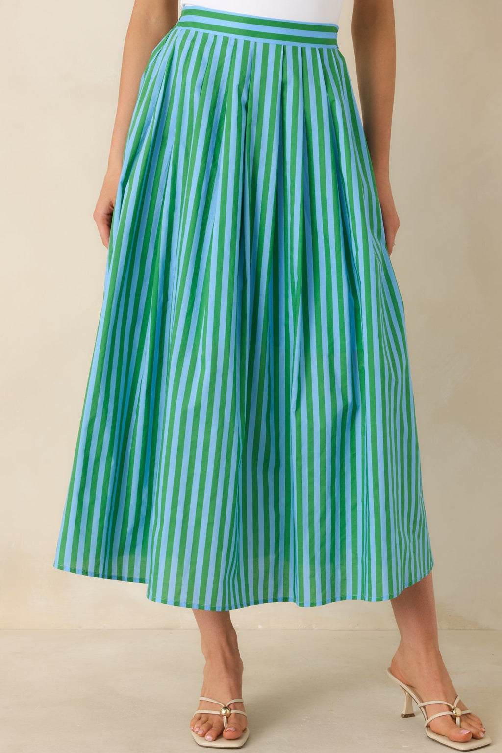Women's Making Moves Blue & Green Stripe Cotton Maxi Skirt | 100% Cotton 2
