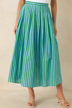 Women's Making Moves Blue & Green Stripe Cotton Maxi Skirt | 100% Cotton 2