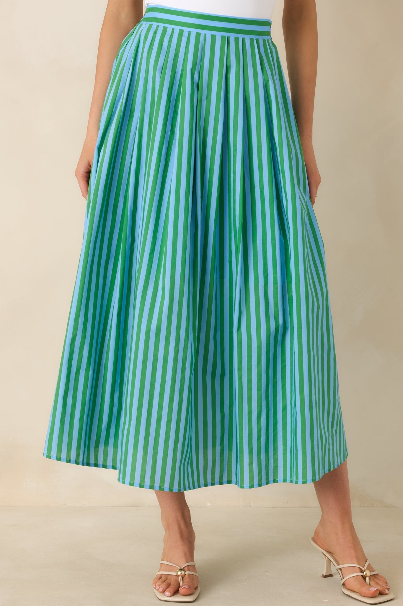 Women's Making Moves Blue & Green Stripe Cotton Maxi Skirt | 100% Cotton 2