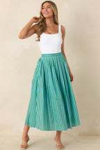 Women's Making Moves Blue & Green Stripe Cotton Maxi Skirt | 100% Cotton 3