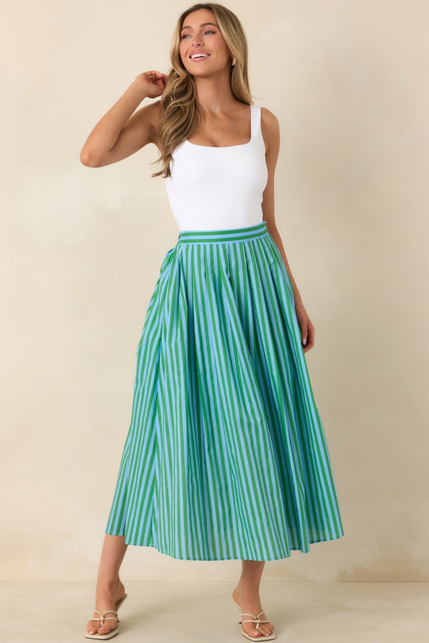 Women's Making Moves Blue & Green Stripe Cotton Maxi Skirt | 100% Cotton 3