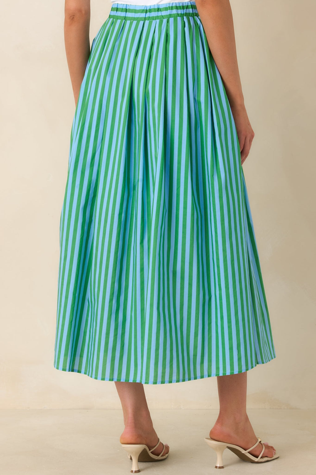 Women's Making Moves Blue & Green Stripe Cotton Maxi Skirt | 100% Cotton 4