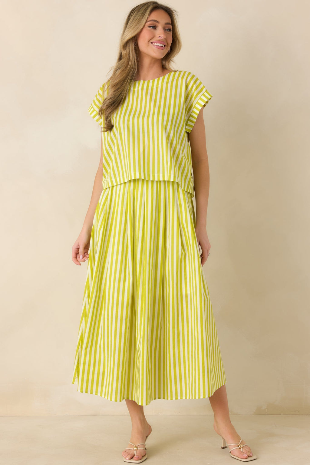 Women's Making Moves Chartreuse Green Stripe Boxy Cotton Top | 100% Cotton 2