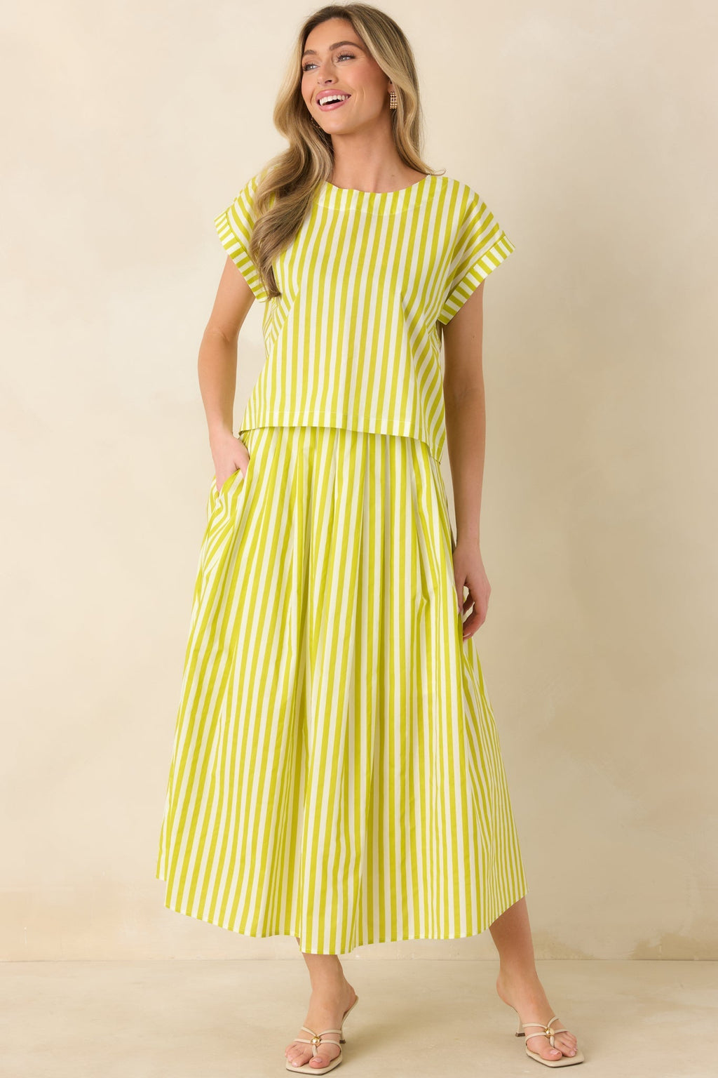 Women's Making Moves Chartreuse Green Stripe Boxy Cotton Top | 100% Cotton 3