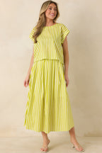 Women's Making Moves Chartreuse Green Stripe Cotton Maxi Skirt | 100% Cotton 1