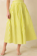 Women's Making Moves Chartreuse Green Stripe Cotton Maxi Skirt | 100% Cotton 2