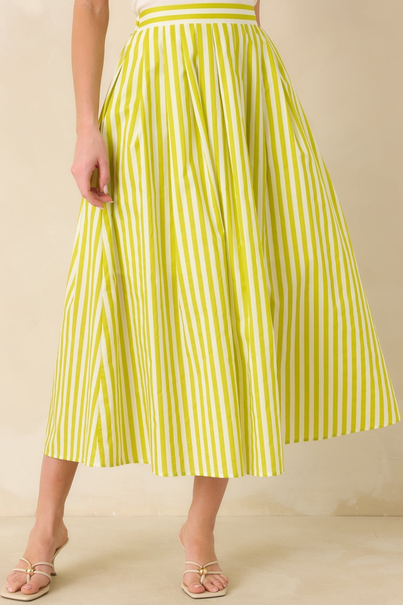 Women's Making Moves Chartreuse Green Stripe Cotton Maxi Skirt | 100% Cotton 2
