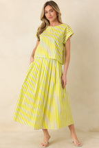 Women's Making Moves Chartreuse Green Stripe Cotton Maxi Skirt | 100% Cotton 3