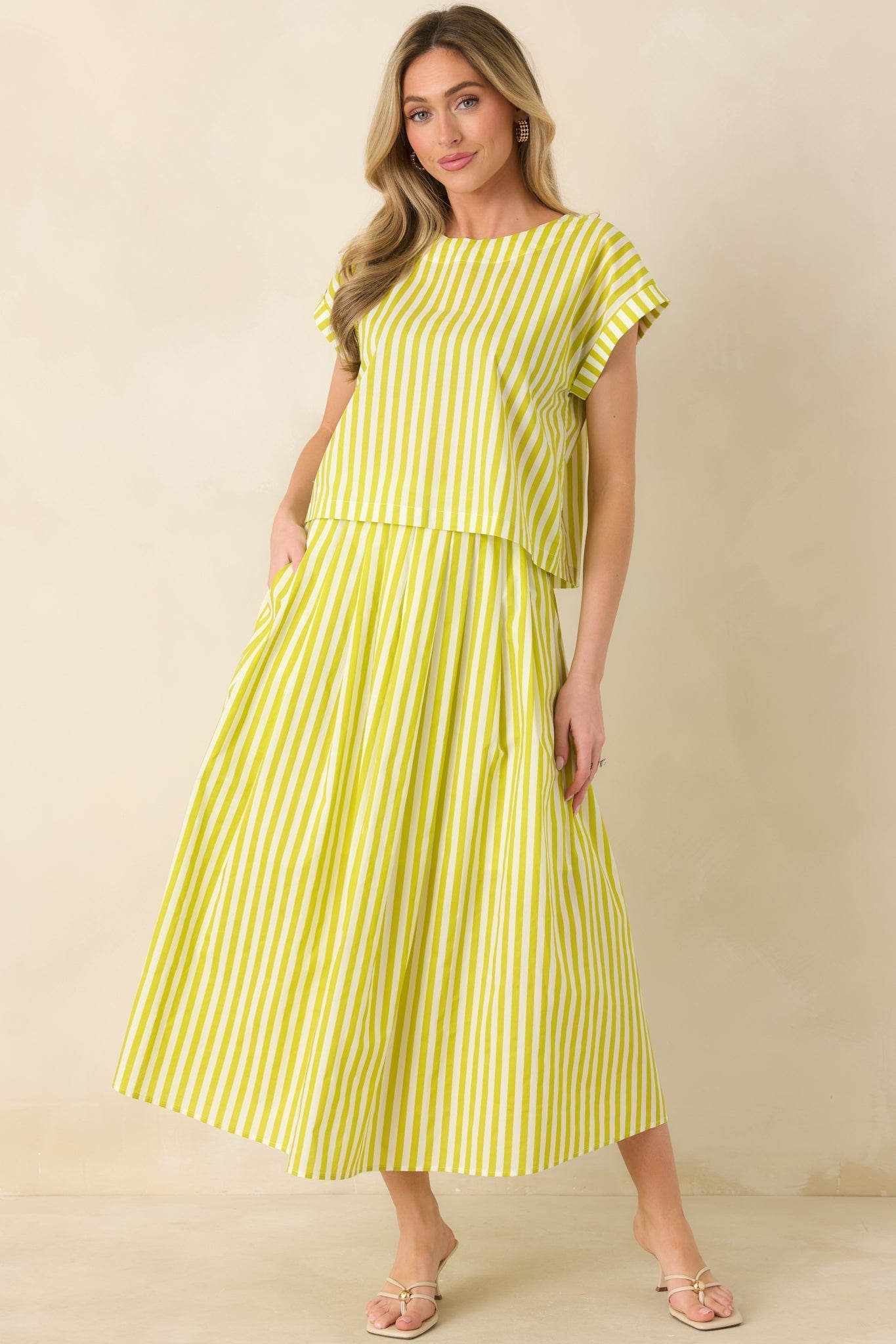 Women's Making Moves Chartreuse Green Stripe Cotton Maxi Skirt | 100% Cotton 3