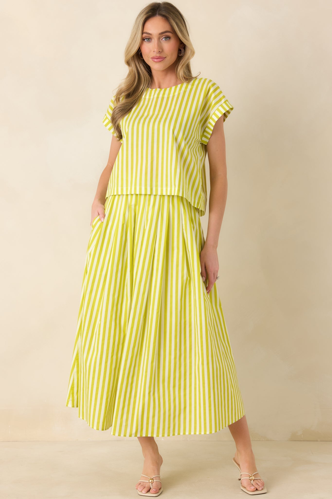Women's Making Moves Chartreuse Green Stripe Cotton Maxi Skirt | 100% Cotton 4
