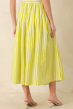 Women's Making Moves Chartreuse Green Stripe Cotton Maxi Skirt | 100% Cotton 5