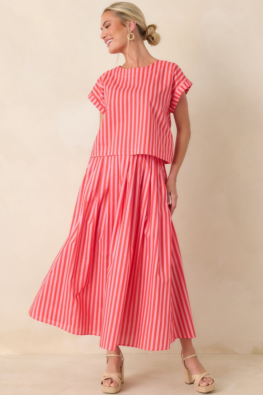 Women's Making Moves Orange & Pink Stripe Boxy Cotton Top | 100% Cotton 0