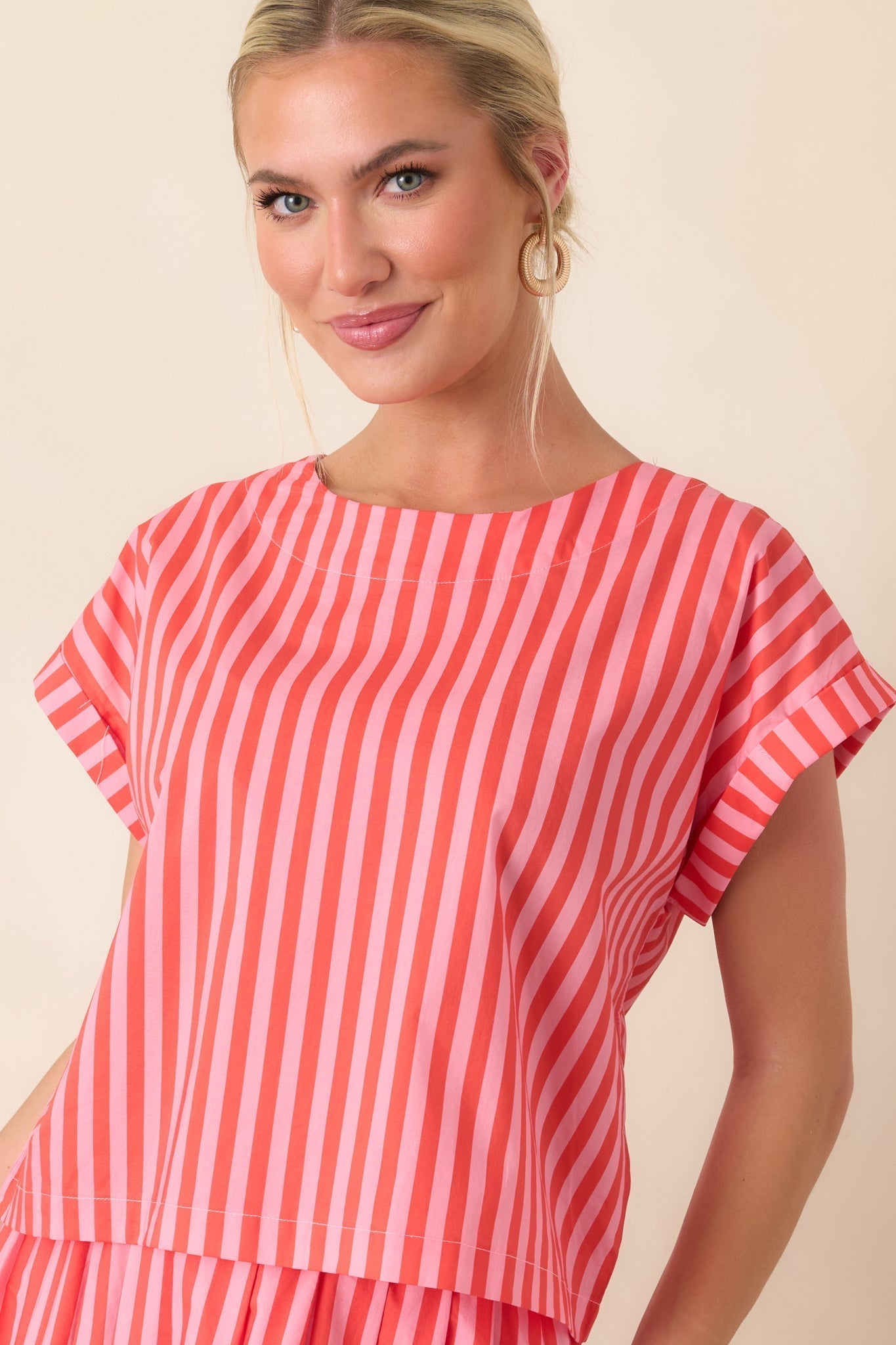 Women's Making Moves Orange & Pink Stripe Boxy Cotton Top | 100% Cotton 1