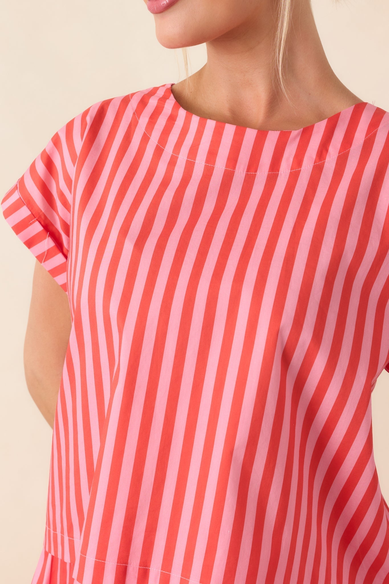 Women's Making Moves Orange & Pink Stripe Boxy Cotton Top | 100% Cotton 2