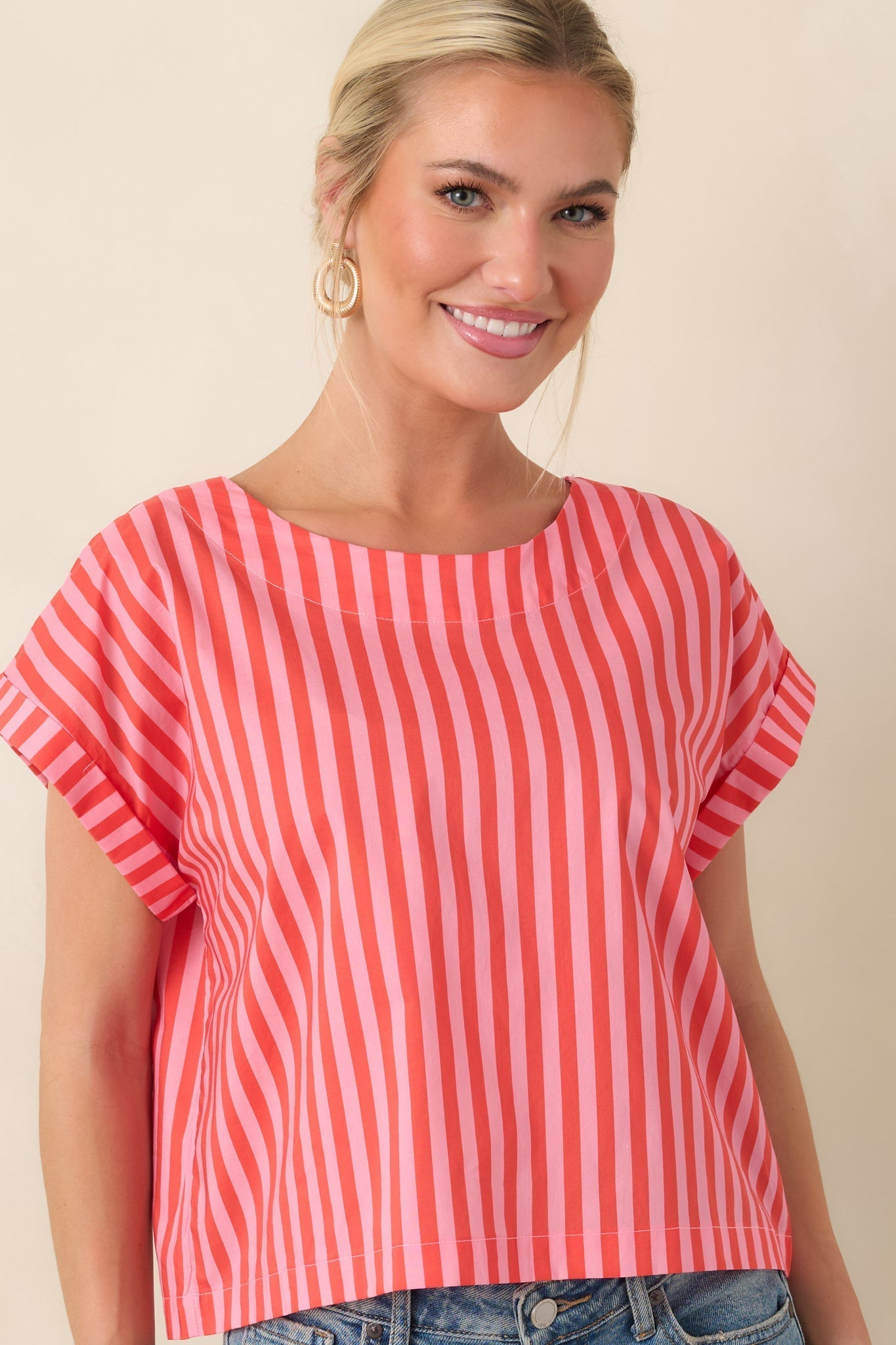 Women's Making Moves Orange & Pink Stripe Boxy Cotton Top | 100% Cotton 3
