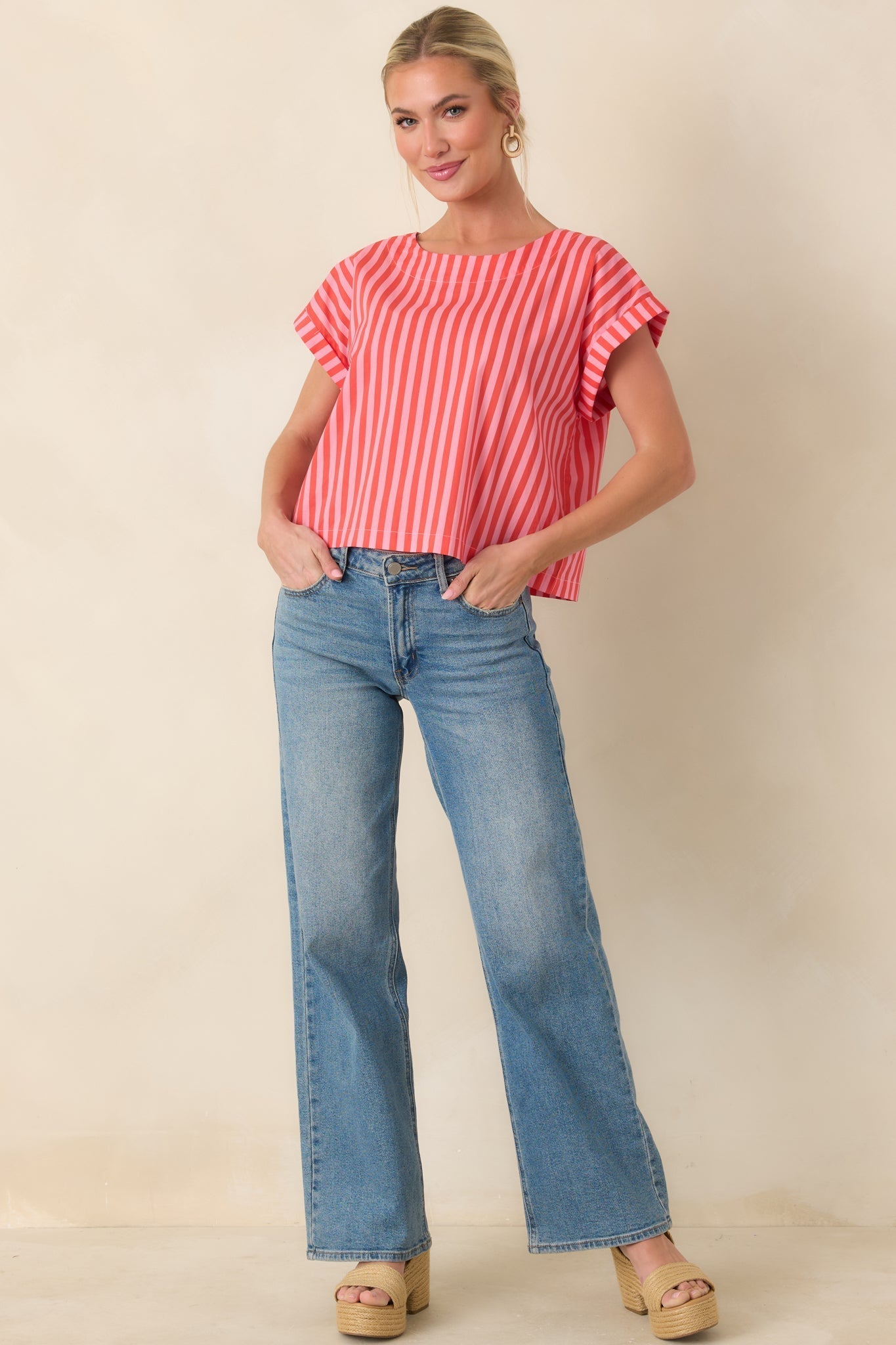 Women's Making Moves Orange & Pink Stripe Boxy Cotton Top | 100% Cotton 4