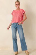 Women's Making Moves Orange & Pink Stripe Boxy Cotton Top | 100% Cotton 5