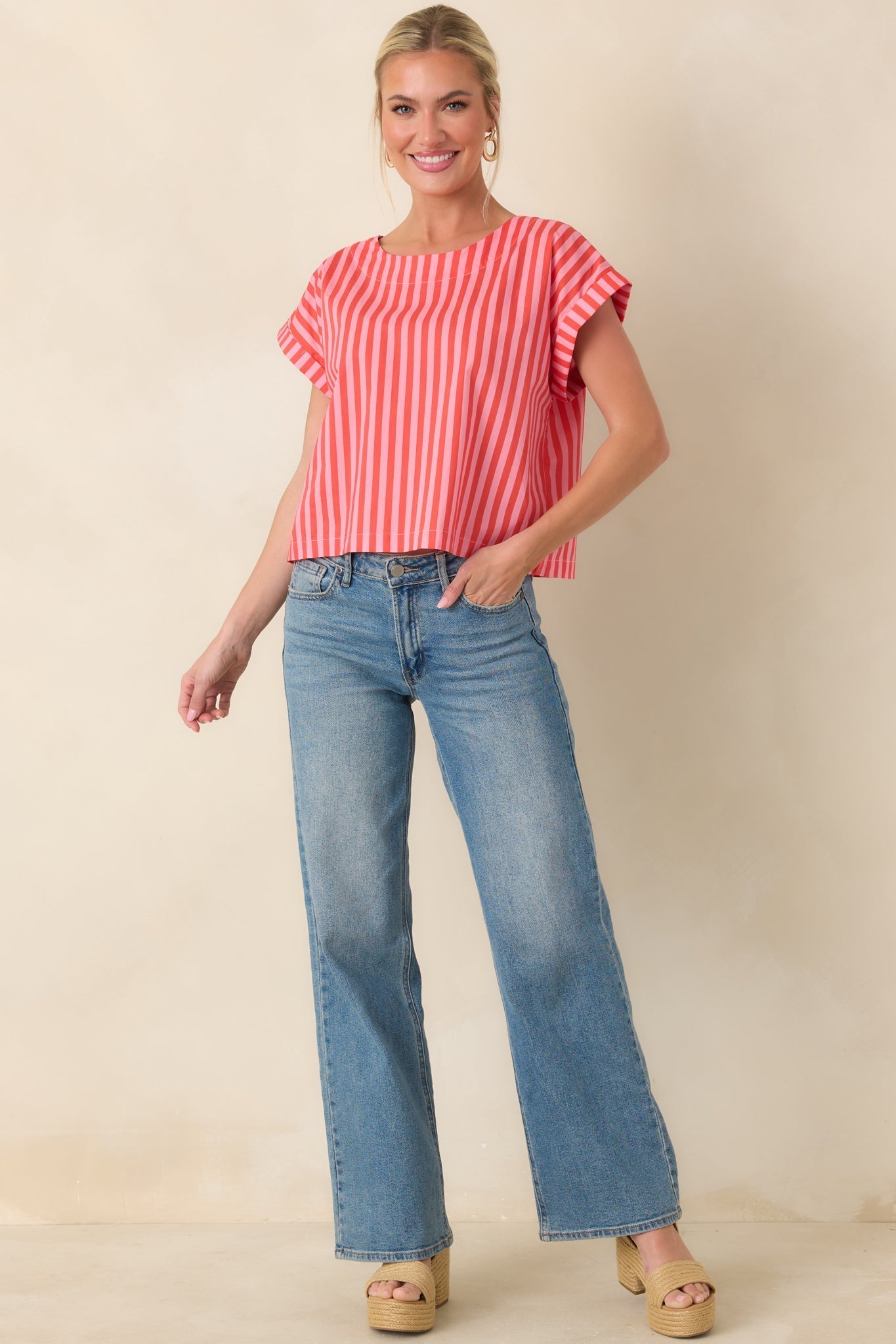 Women's Making Moves Orange & Pink Stripe Boxy Cotton Top | 100% Cotton 5