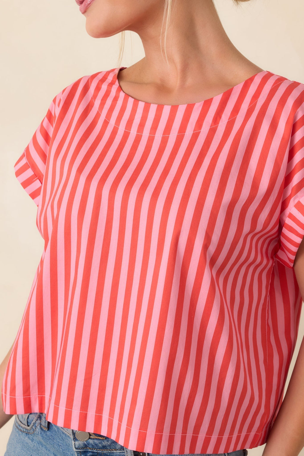 Women's Making Moves Orange & Pink Stripe Boxy Cotton Top | 100% Cotton 6