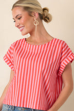 Women's Making Moves Orange & Pink Stripe Boxy Cotton Top | 100% Cotton 7