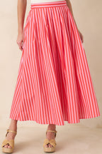 Women's Making Moves Orange & Pink Stripe Cotton Maxi Skirt | 100% Cotton 0
