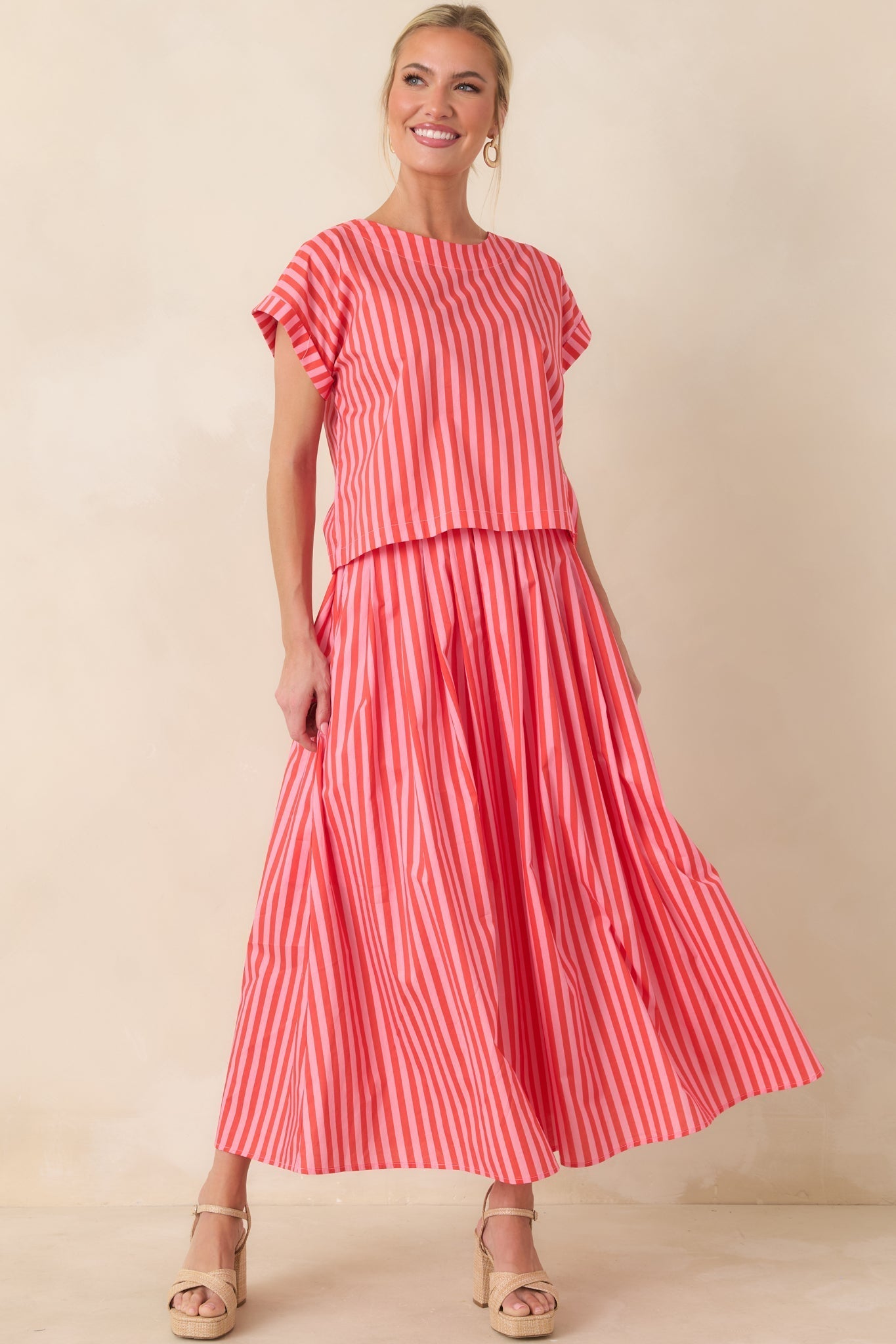 Women's Making Moves Orange & Pink Stripe Cotton Maxi Skirt | 100% Cotton 1