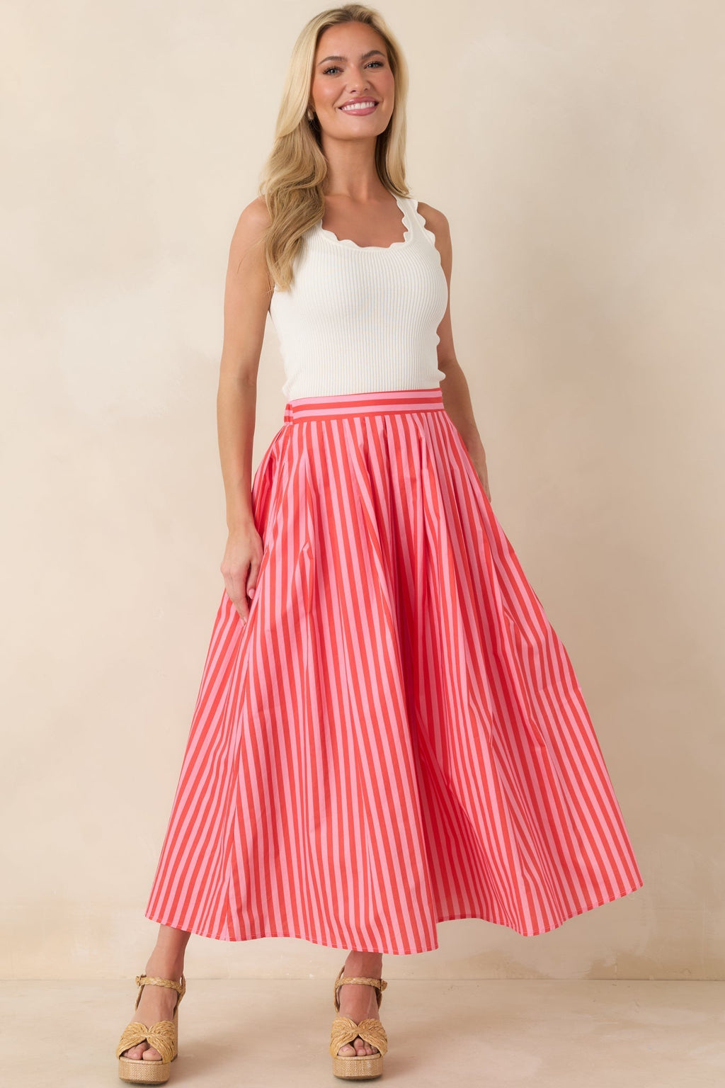 Women's Making Moves Orange & Pink Stripe Cotton Maxi Skirt | 100% Cotton 2
