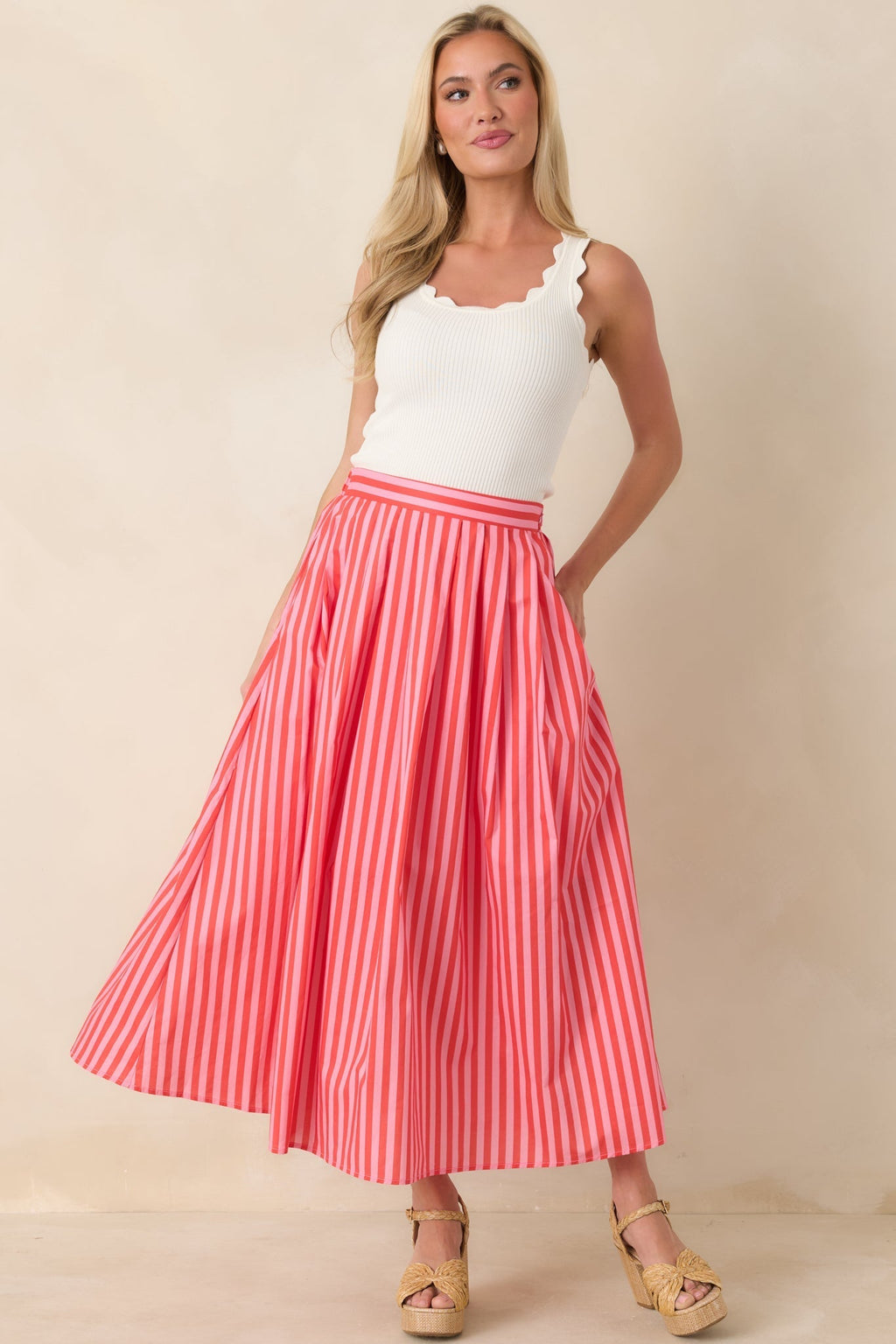 Women's Making Moves Orange & Pink Stripe Cotton Maxi Skirt | 100% Cotton 3