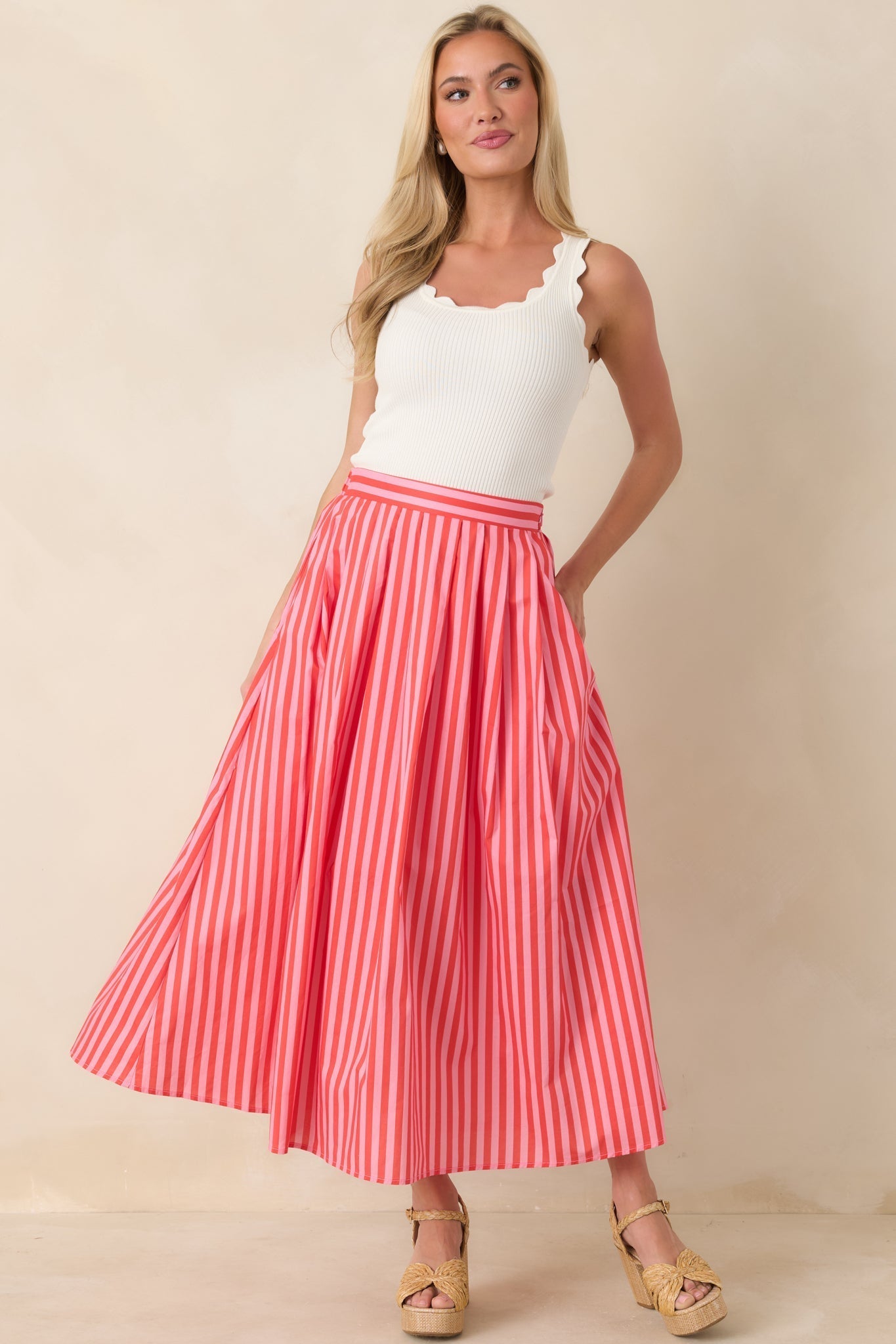 Women's Making Moves Orange & Pink Stripe Cotton Maxi Skirt | 100% Cotton 3