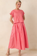 Women's Making Moves Orange & Pink Stripe Cotton Maxi Skirt | 100% Cotton 4