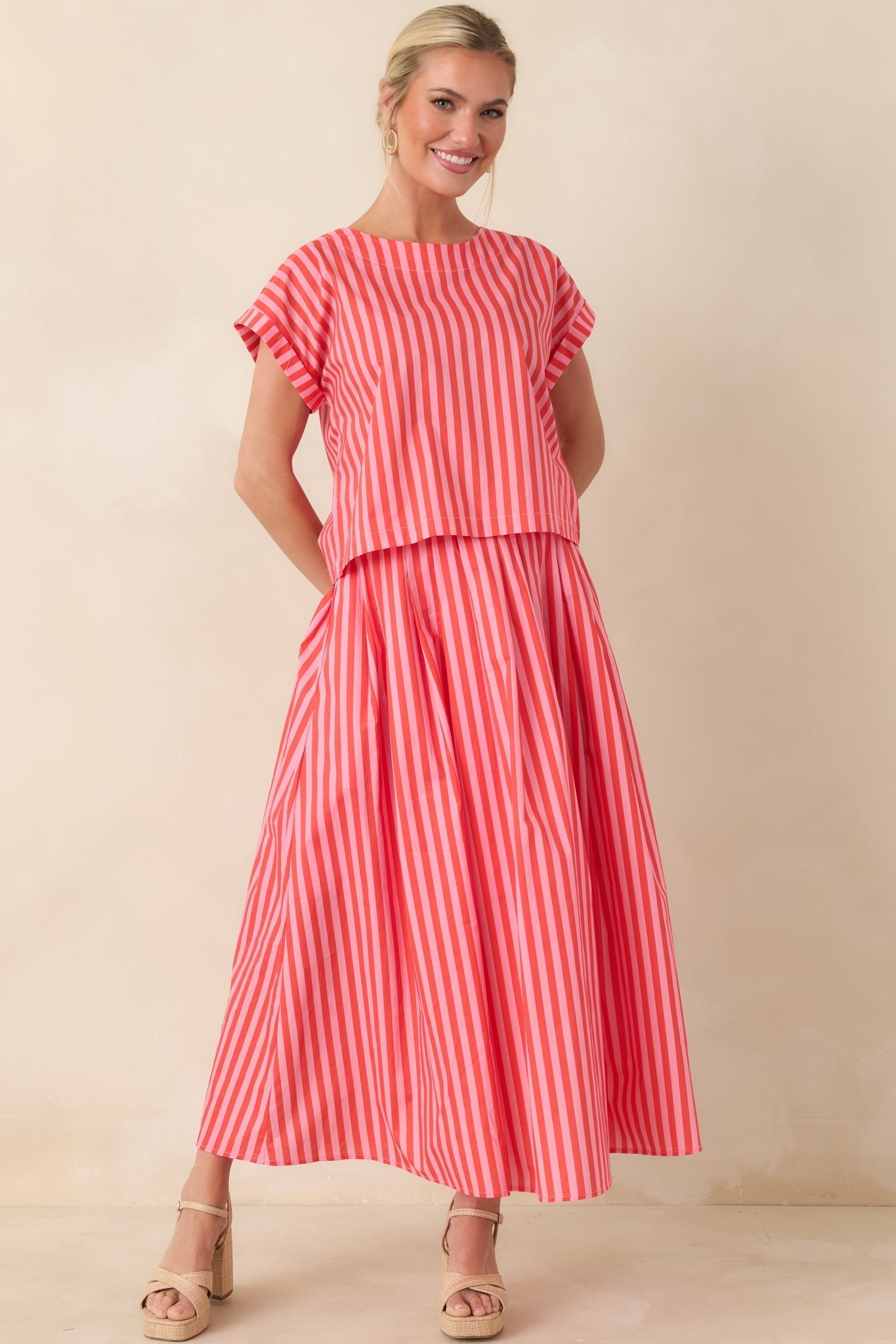 Women's Making Moves Orange & Pink Stripe Cotton Maxi Skirt | 100% Cotton 4