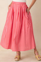 Women's Making Moves Orange & Pink Stripe Cotton Maxi Skirt | 100% Cotton 5