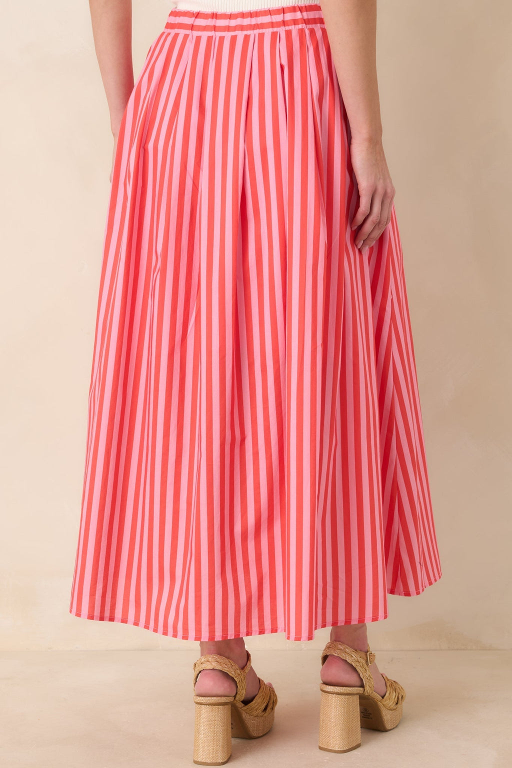 Women's Making Moves Orange & Pink Stripe Cotton Maxi Skirt | 100% Cotton 6
