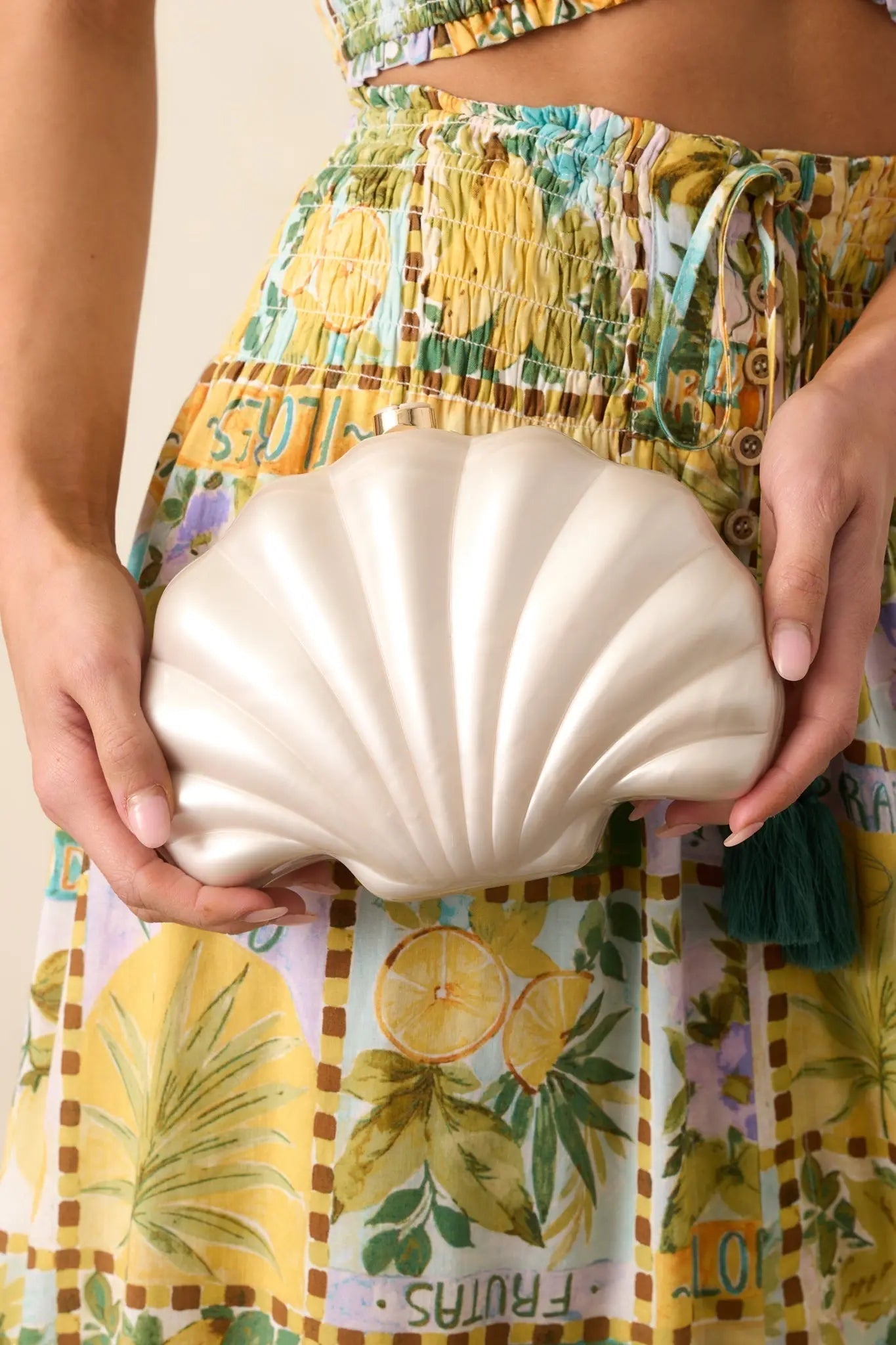 Women's Making Tidal Waves Ivory Pearlescent Seashell Crossbody Bag | Bag Measures in 6.5" Length 0