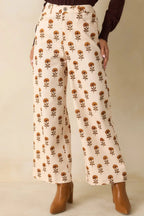 Women's Marigold Muse Ivory Multi Floral Print Cotton Wide Leg Pants | 97% Cotton & 3% Spandex 3
